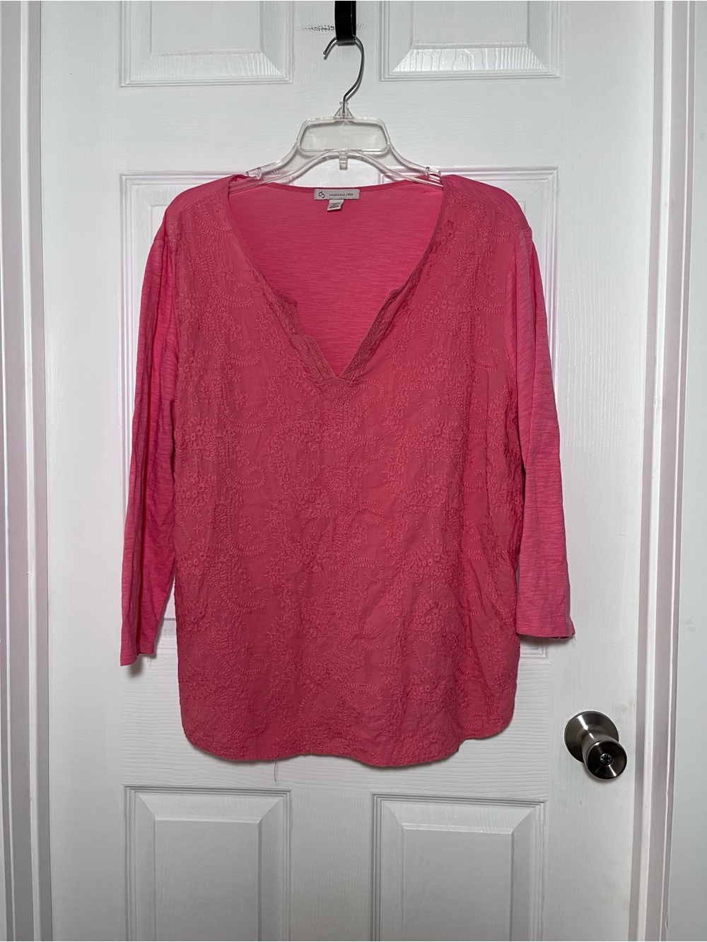 Dress Barn Coral V-Neck Embroidered Top
